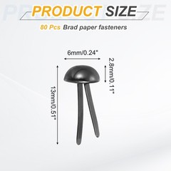 80Pcs Paper Clips 6x13mm Butterfly Tips Round Head Black