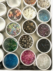 #3 – METAL CASE w/ 40 CONTAINERS – SCRAPBOOKING EMBELLISHMENTS -BEADS, BUTTONS++