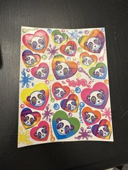Vintage Lisa Frank Panda Painter Sticker Sheet S162 4×6 Rainbow Hearts