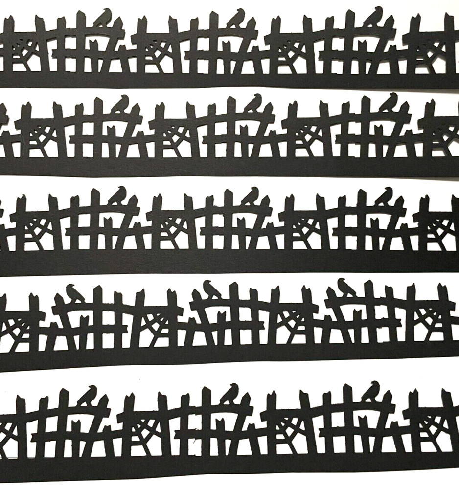 8″ CROOKED SCARY FENCE BORDER with COB WEBS & CROWS SILHOUETTE DIE CUT/ CUTS