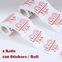 2.4 Inch Pink Heart Shaped Thank You Stickers 2 Rolls for Small Business 240