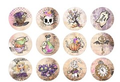 Set of 12 Fun Purple Alice in Wonderland Circle – STICKERS – Just Cut &Use!