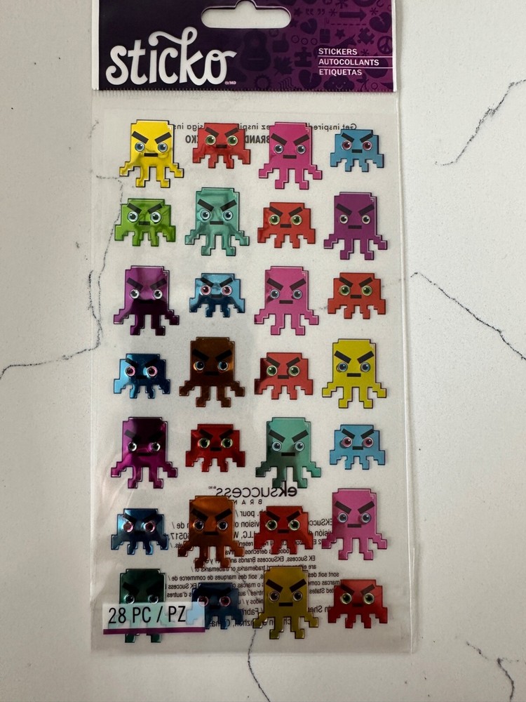 Sticko Dimensional 28 PC Multi Color Space Critter Stickers Scrapbooking Crafts