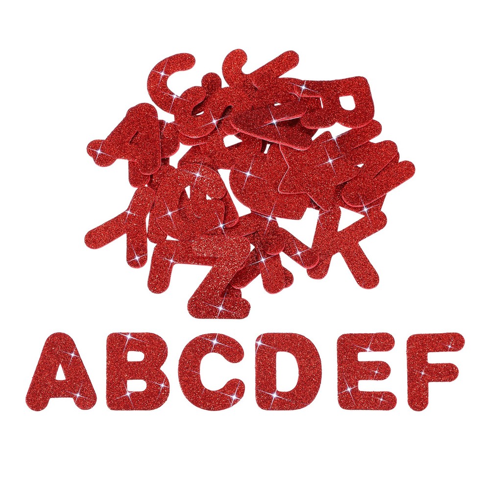 52Pcs Alphabet Foam Stickers Letters A-Z EVA Self Adhesive Glitters, Red