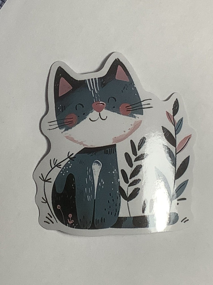 Gray And White Cat Sticker, 2.25 Inch, Glossy Vinyl, Die Cut, 0013f