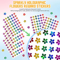 1,536pcs Holographic Flower Stickers 0.6″,Sparkly Floral Reward Stickers for …