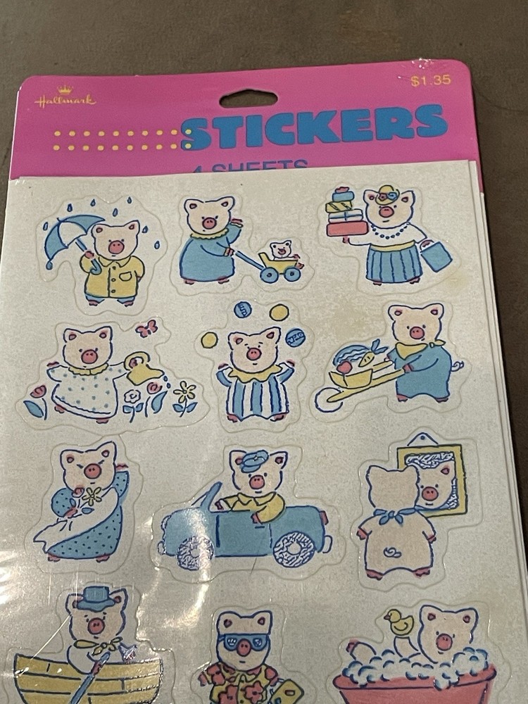 Vintage Ambassador Cute Animal Pigs Piggy Stickers 4 Sheets NIP NOS