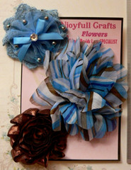 TEAL BLUE & BROWN Fabric Lace Organza Mix – 3 Floral Flower Pk 70-95mm NJC V4 C