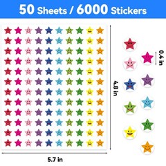 6000 Pieces Happy Face Star Stickers, Small Smile Star Stickers Colorful Rewa…
