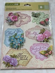 STUDIO 112 STICKER 3D FLORAL TAGS THANK YOU MANY THANKS WITH GRATITUDE FLOWERS