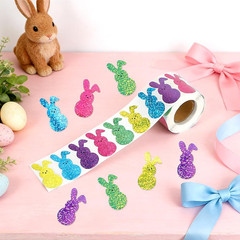 Colorful Glitter Easter Bunny Stickers, 1.5» Self-Adhesive Roll, 500 Pcs