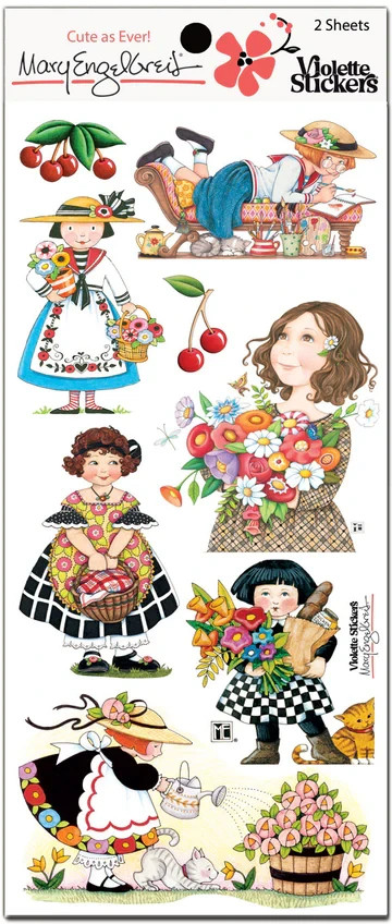 Mary Engelbreit Stickers 2 Sheets Whimsical Mary’s Giving Gifts Baskets Flowers