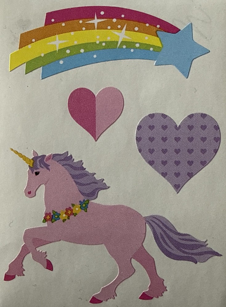 PINK UNICORN Stickers(4pc) Mrs.Grossman’s•Heart•Rainbow •Star•Magic•Card Making•