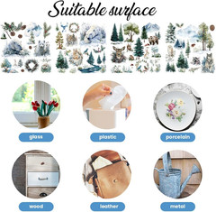 12 Sheets Winter Rub on Transfers for Crafts, Watercolor Forest Animal Rub on Tr