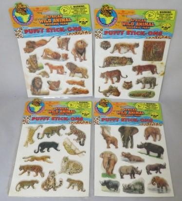 (4) Imperial 1993 – African Wild Animal Preserve Park Puffy Stick-Ons Sets (NEW)