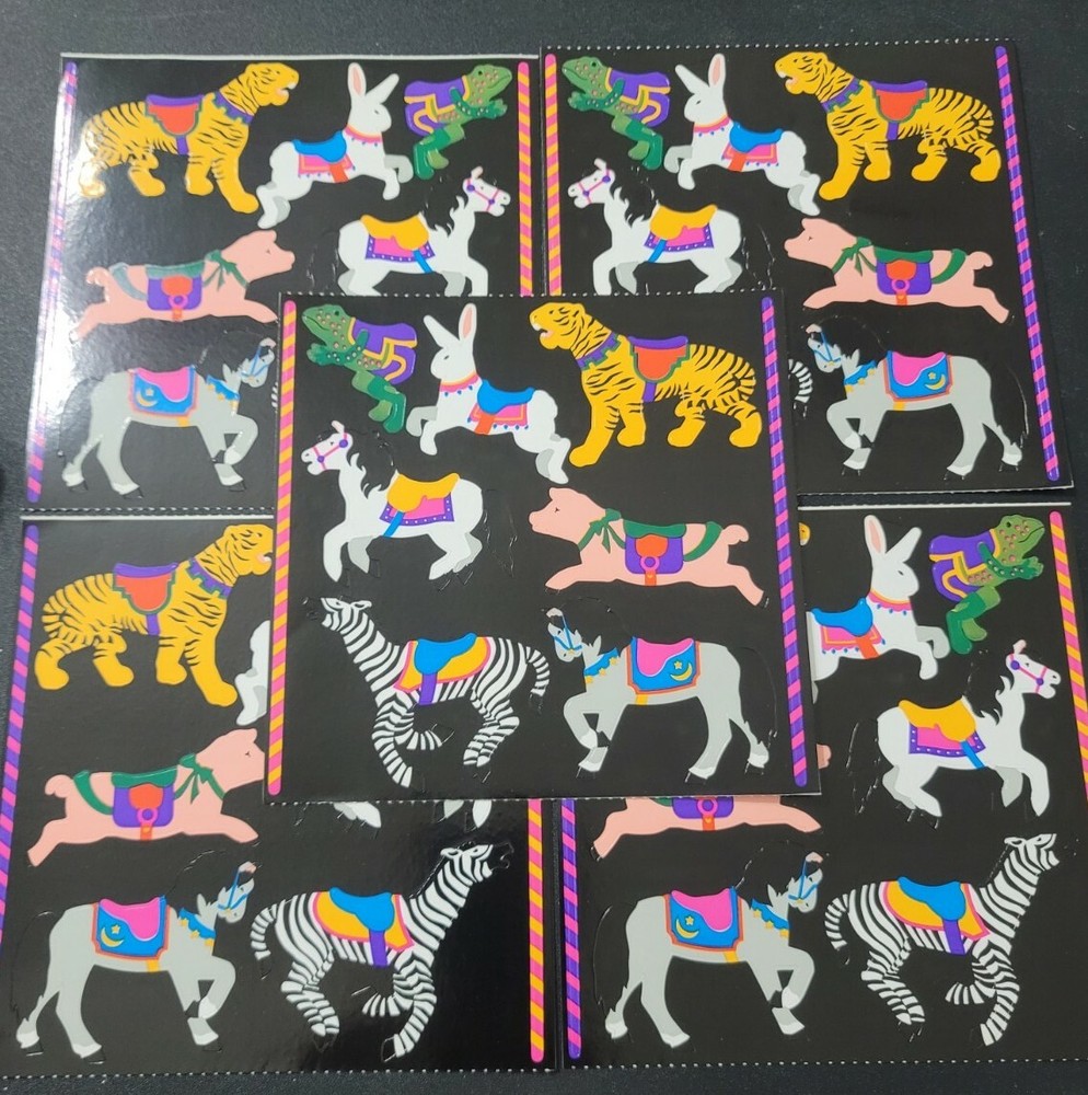 Vtg 90s Mrs. Grossman’s Stickers by the Yard Carousel Animals 5 sheets LOT