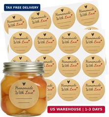 600 Pcs Homemade with Love Stickers, 2″ round Canning Labels for Mason Jars, Jam