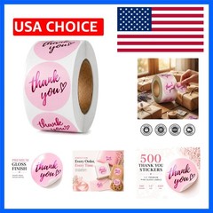 500 Pcs Thank You Stickers – 1.5 Inch Pink Round Labels with Purple Foil Scri…