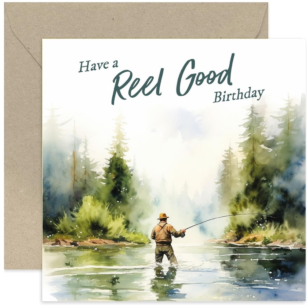 Old English Co. Fishing Birthday Card – Fly Fishing Artwork Birthday Card for…