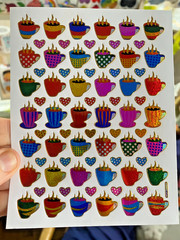 Sparkle Retro Coffee and Hearts Sheet (1 Sheet, 4×5 In., .5-.75 In. Stickers)
