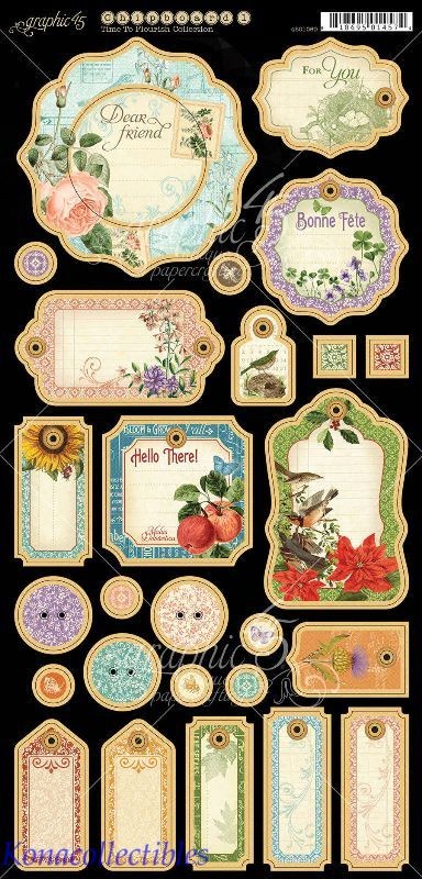 Graphic 45 Time To Flourish Chipboard #1 Journal Beautiful High Quality 26 pcs