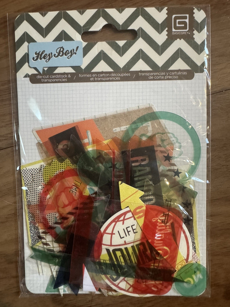 Basic Grey, HEY BOY, Die-Cut Cardstock & Transparencies Pack NEW