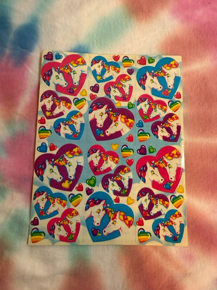 Vontage Lisa Frank Markie Unicorn Hearts Sticker Sheet S168