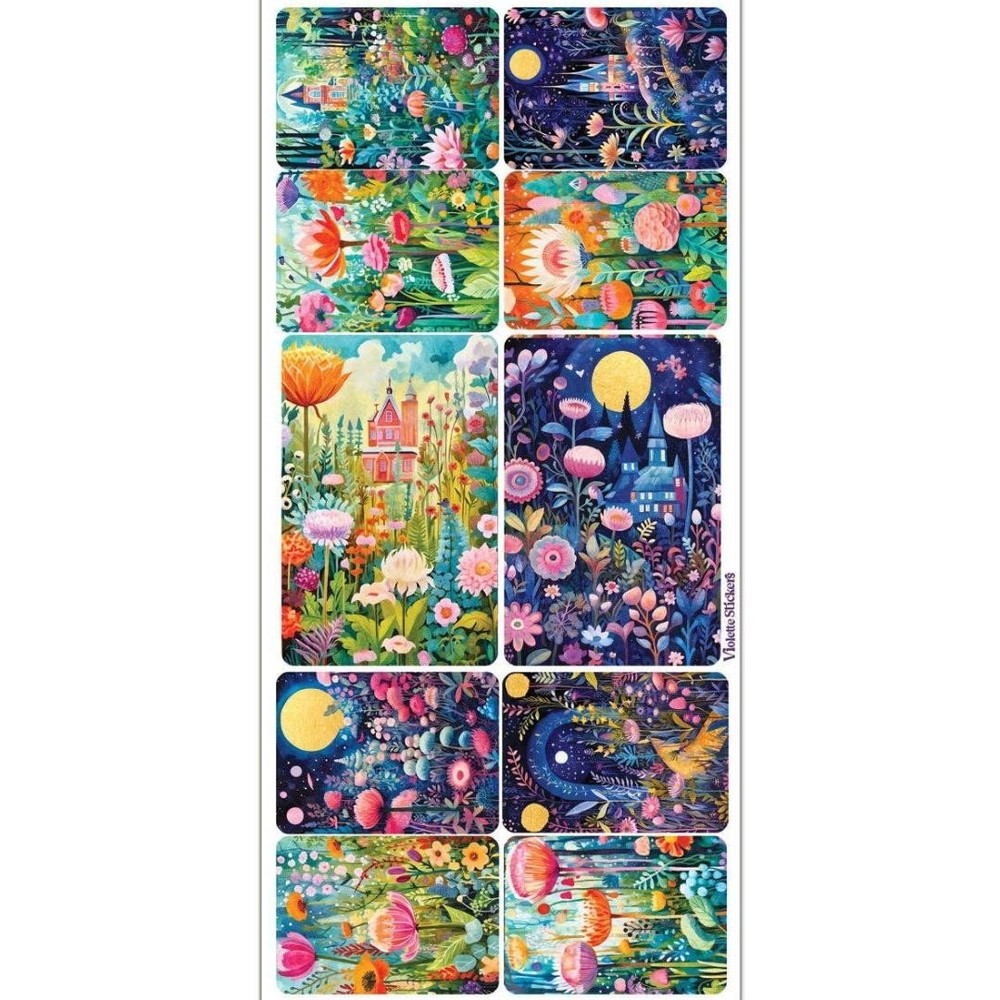 Violette Stickers – Magical Meadows – 1 Colorful Floral Sticker Sheet – Crafts
