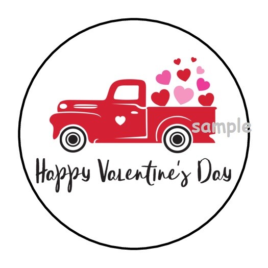 30 HAPPY VALENTINES DAY ENVELOPE SEALS LABELS STICKERS 1.5″ ROUND CLASSIC TRUCK
