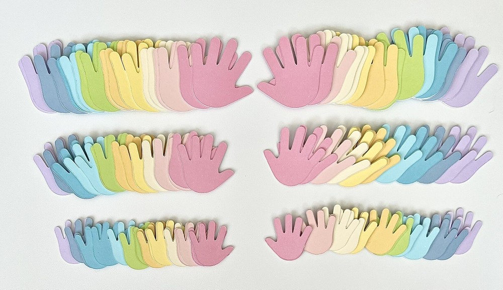 120 Baby Hands Paper Die Cuts 3 Sizes, 10 Colors, So Cute!