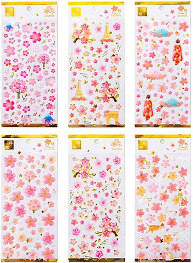 Sakura Scrapbooking Stickers,Japanese Style Self-Adhensive DIY Decorative Cherry
