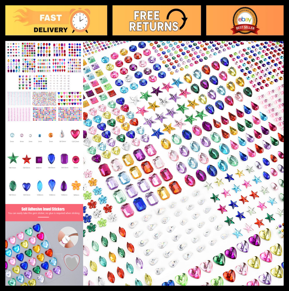 3897 Pcs Rhinestone Gem Stickers – Self-Adhesive Craft Jewels, Multicolor & Asso