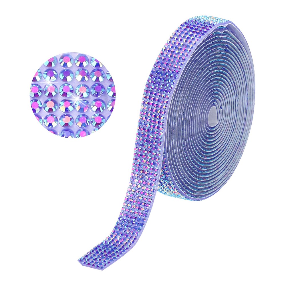 Self Adhesive Rhinestone Strips 3 Yards 0.47 Inch for Craft,Dark Purple AB