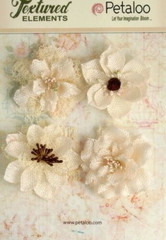 Burlap Flowers 4 x IVORY Approx 55-60mm across & varied centres Petaloo BUR C