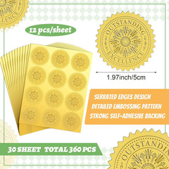 Fuutreo 360 Pcs 2 Inches Gold Foil Certificate Seals Self Adhesive Embossed