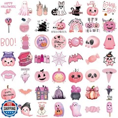 50pcs Pink Halloween Stickers,Pink Ghost and Pumpkin Sticker Kawaii Ghost Sty