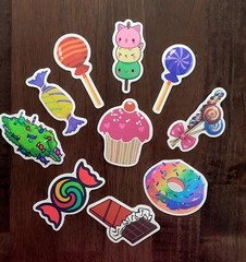 STICKERS x 10 Candy Bon Bons Cupcake Donut Chocolate Lollipop CAN3