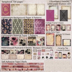Vintage Scrapbooking Supplies Kit, 185Pcs Junk Journal Kit, A6 Scrapbook Paper