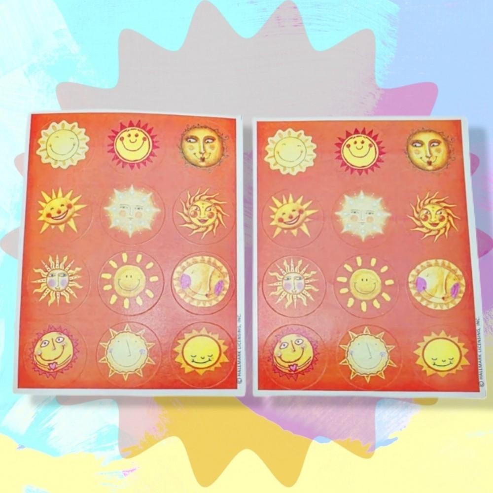 Vintage Hallmark Cheerful Assorted Suns Happy Face Sun Sticker Sheet Lot Of 2