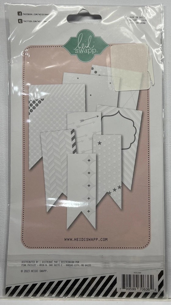 Heidi Swapp Tags White and Silver Stars Chevron Scrapbook Card Making New 8 pc
