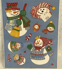 Vintage Christmas Stickers Snowman Candy Cane Hearts Eureka New 4 Sheets