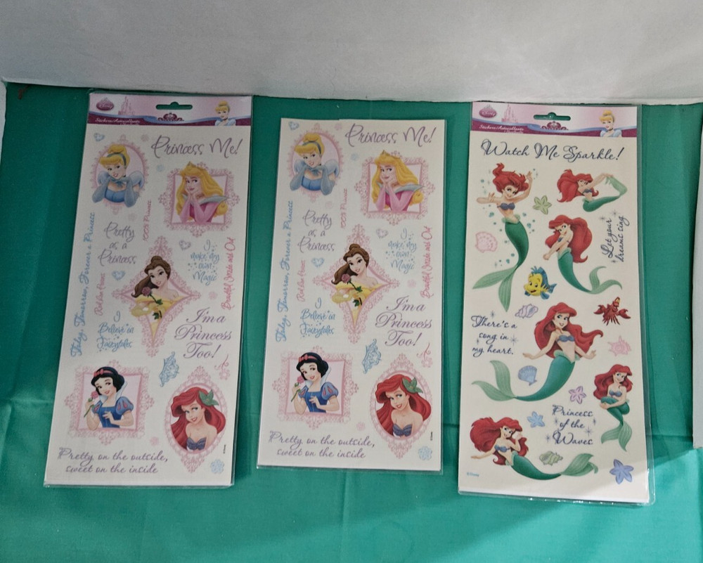 3 Packs DISNEY PRINCESS and Ariel Little Mermaid Stickers