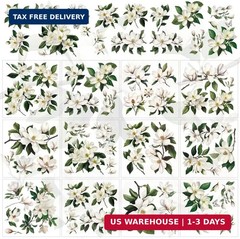 12 Sheets Vintage Flowers Rub on Transfers for Window White Magnolia Rub on Tran