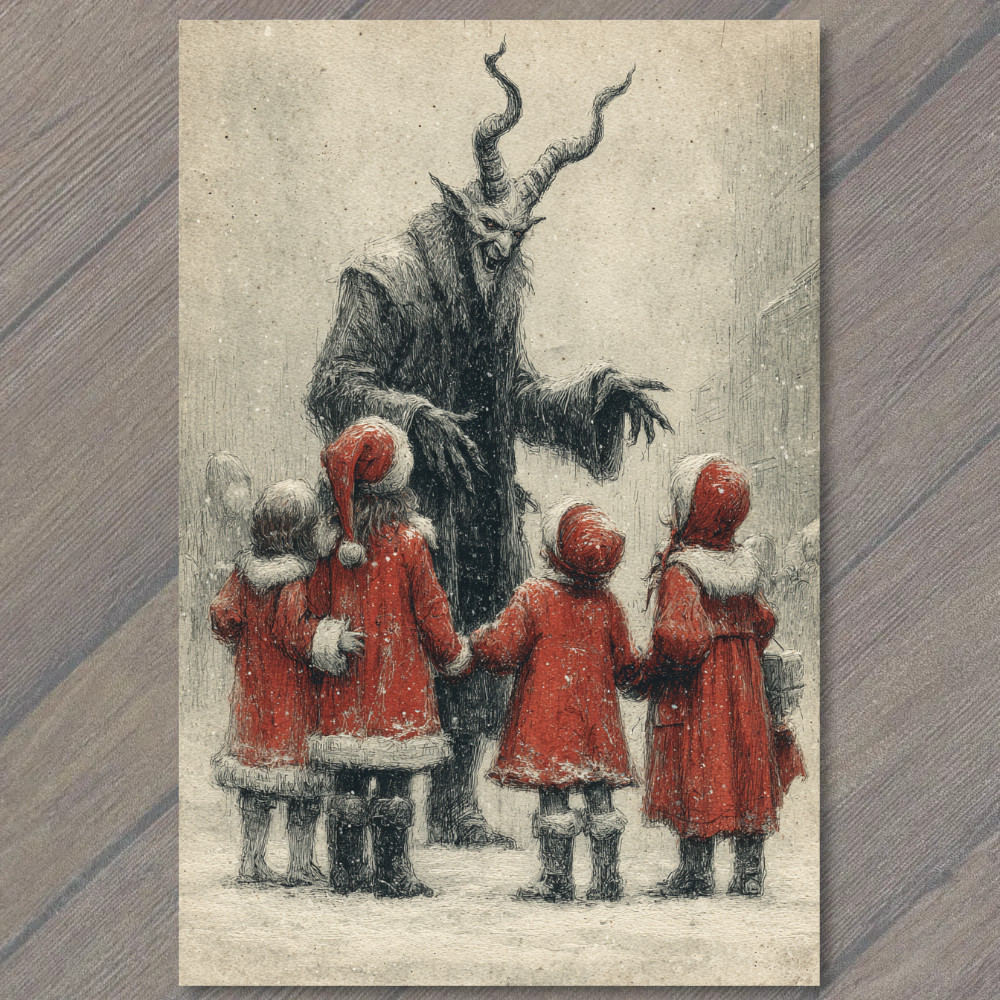 STICKER Krampus Red Coats Children Snow Dark Christmas Folklore Horror