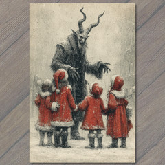 STICKER Krampus Red Coats Children Snow Dark Christmas Folklore Horror