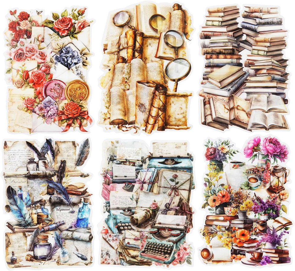 Vintage PET Sticker Set, 120PCS Retro Ephemera for Scrapbooking, Journaling, Cr