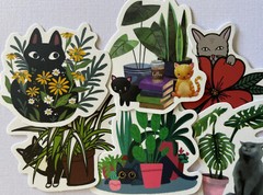 MANY CATS & PLANT ASSORTMENT Stickers(6pc)Kitten•Meow •Floral•Hiding•Peeking•Pet