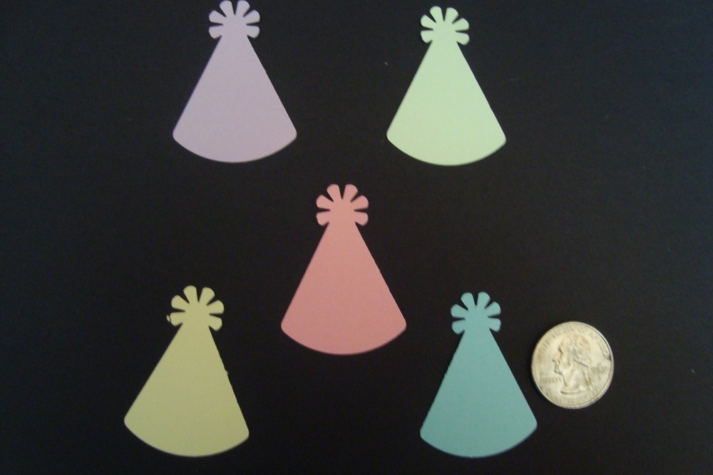 30 LARGE BIRTHDAY PARTY HAT PARTY HATS DIE CUTS PUNCHES CONFETTI 5 PASTEL COLORS