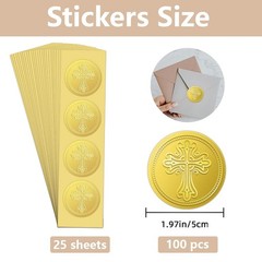100Pcs Cross Gold Foil Stickers, 2 Inch Cross Gold Embossed Envelopes Seals R…