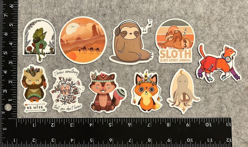 Lot of 10 Assorted Nature Celestial Animal Sloth Owl Cat Stickers